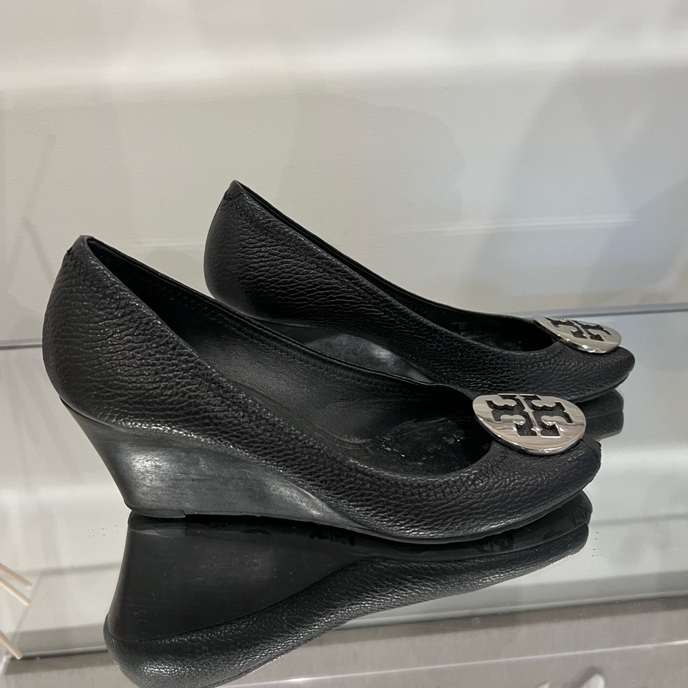TORY BURCH Peep Toe Pump Sally 2 Leather Wedge - Picture 3 of 15